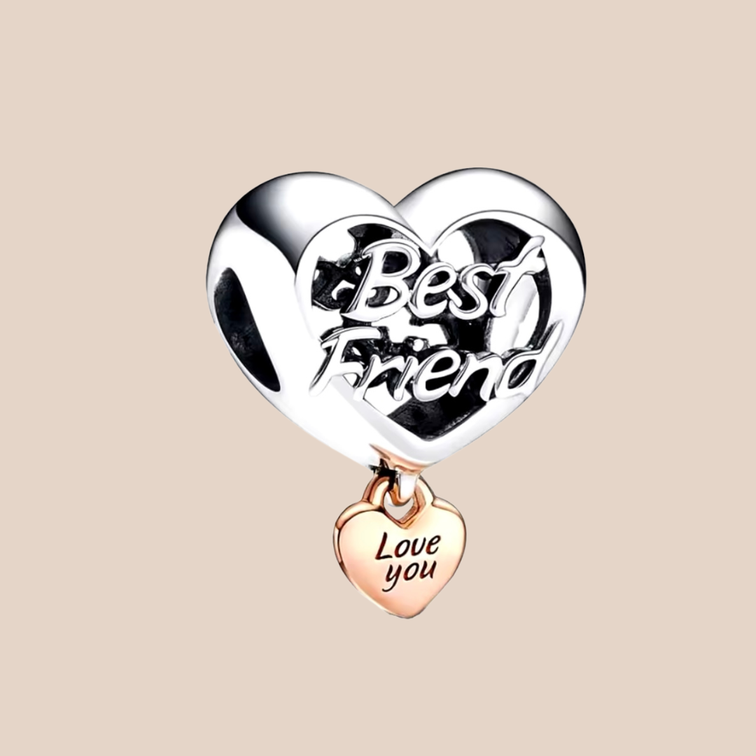 Charm corazón plata best friends con corazón pequeño oro rosa