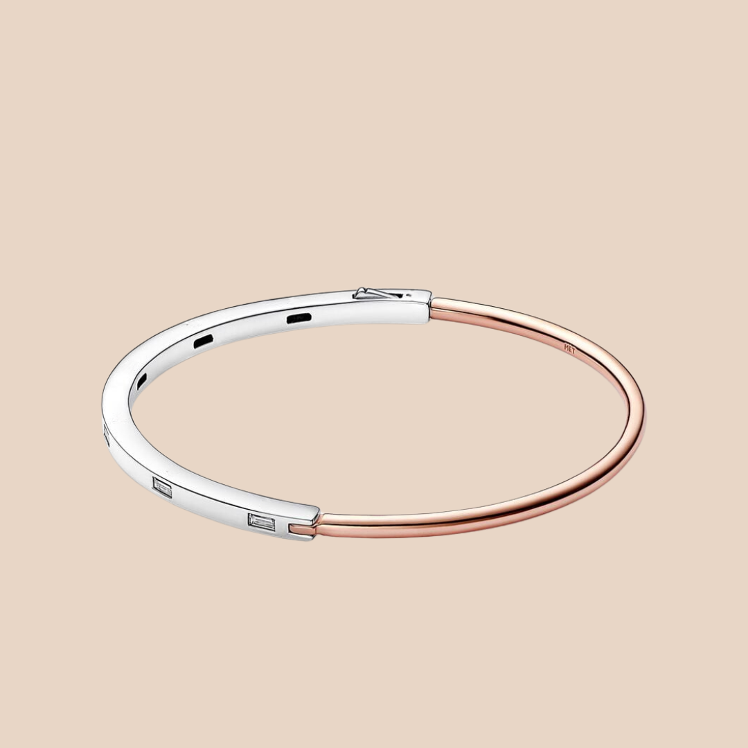 Pulsera brazalete plata con oro rosa