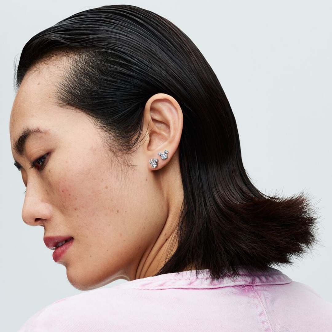 Aretes Minnie y Mickey con piedras plata