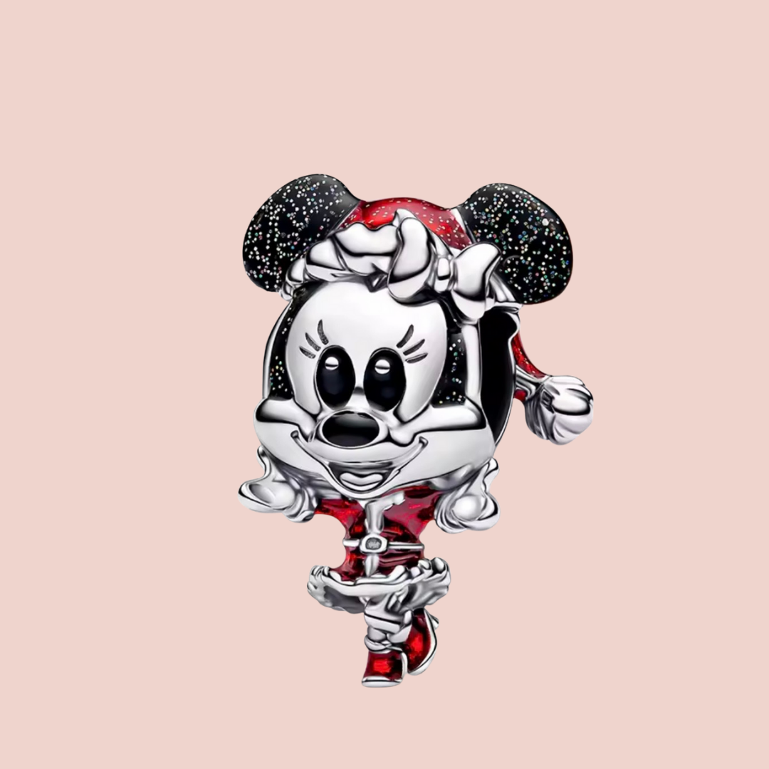 Charm Minnie navideña con gorrito rojo