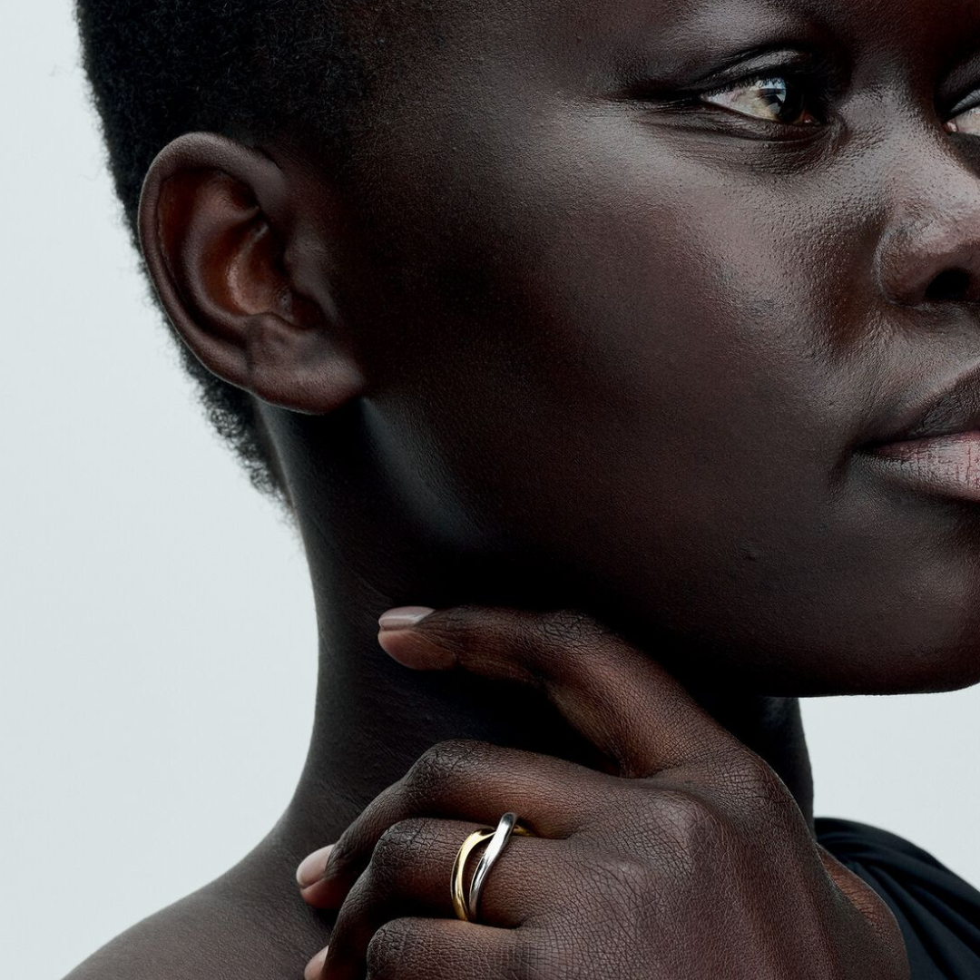 Anillo dos aros plata y dorado