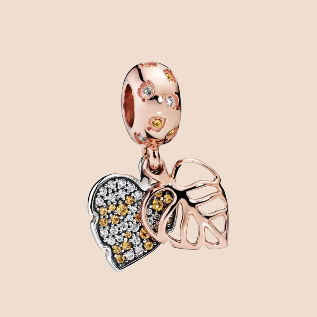 Charm hoja plata con oro rosa