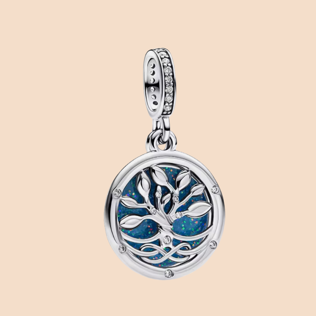 Charm árbol de la vida con fondo azul colgante