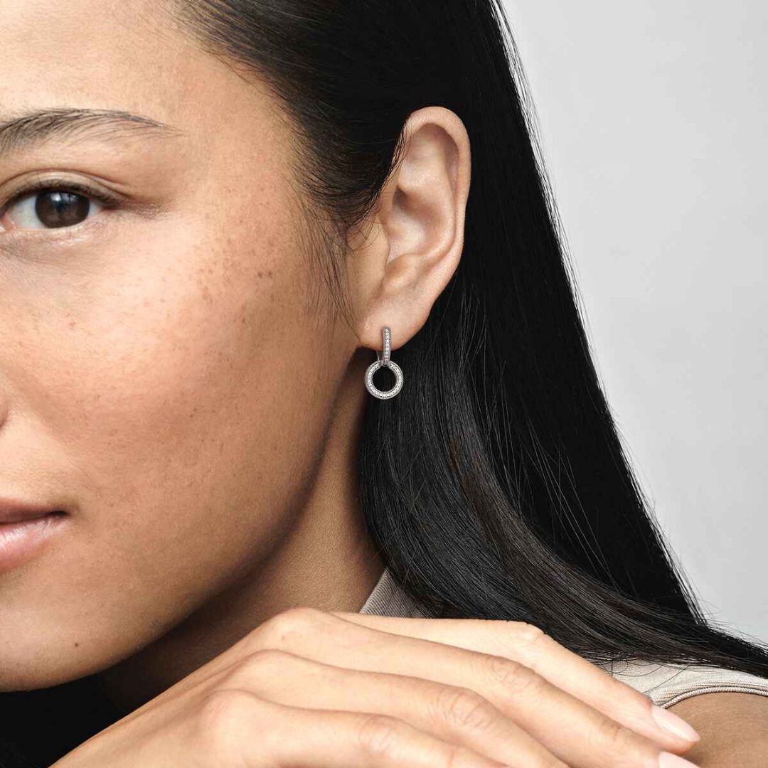 Aretes plata doble aro con piedras