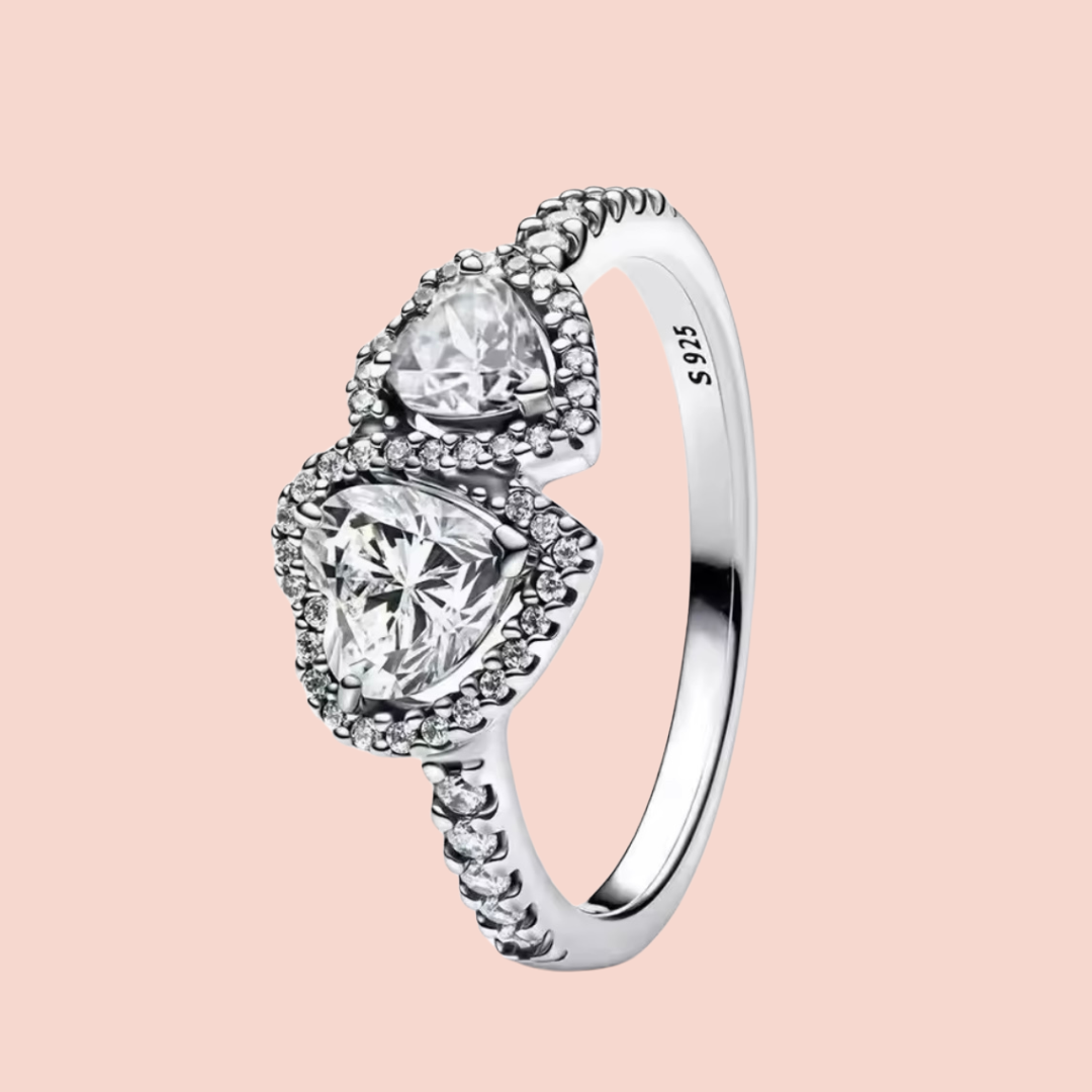 Anillo dos corazones plata