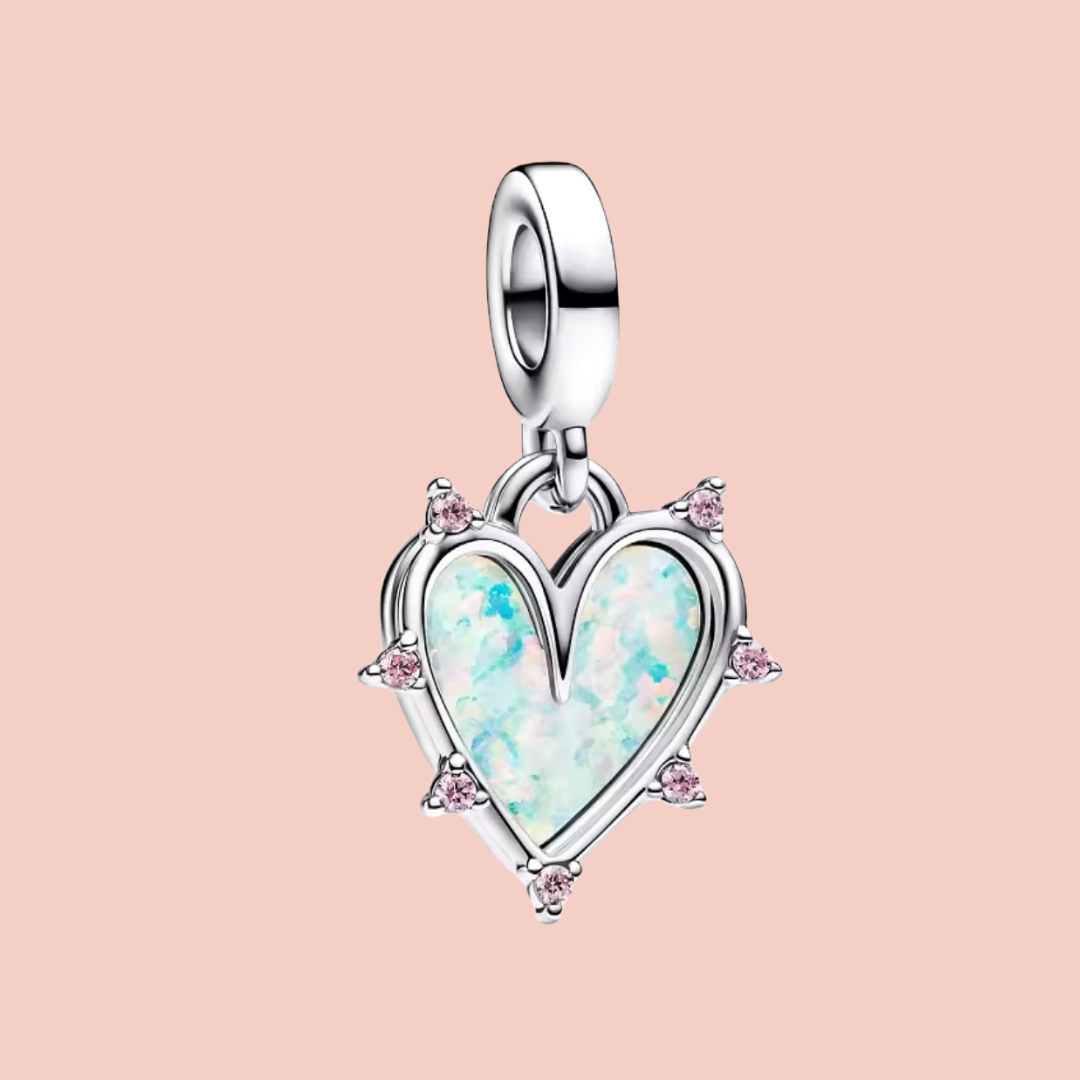 Charm corazón plata y tornasol doble colgante