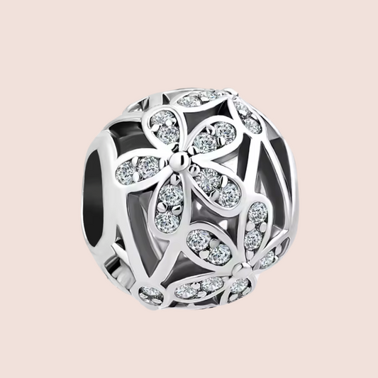 Charm separador con flores plata