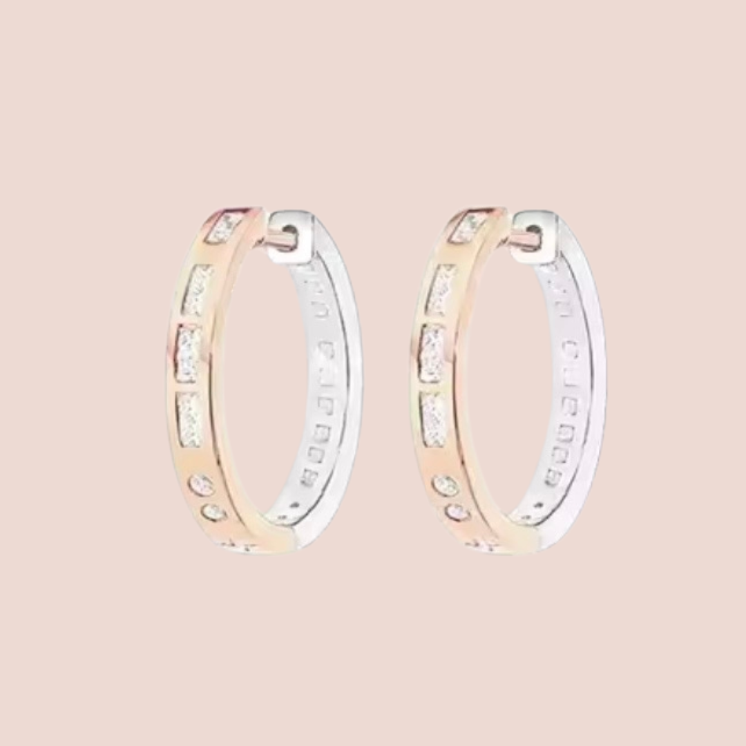 Arracadas medianas plata y oro rosa con piedras