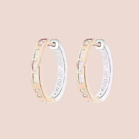 Arracadas medianas plata y oro rosa con piedras