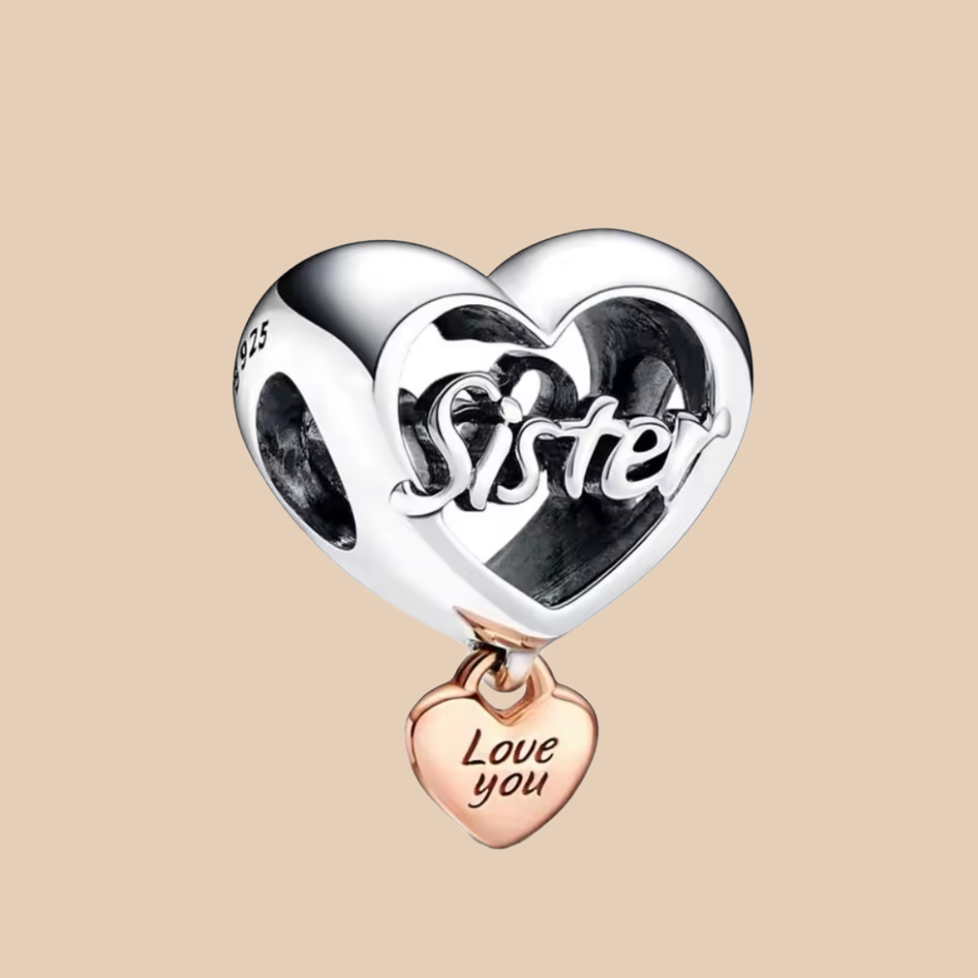 Charm corazón plata sister con corazón miniatura oro rosa