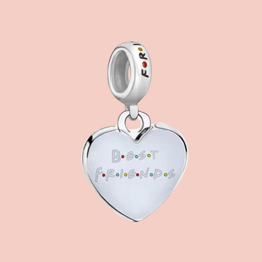 Charm corazón best friends plata con blanco colgante