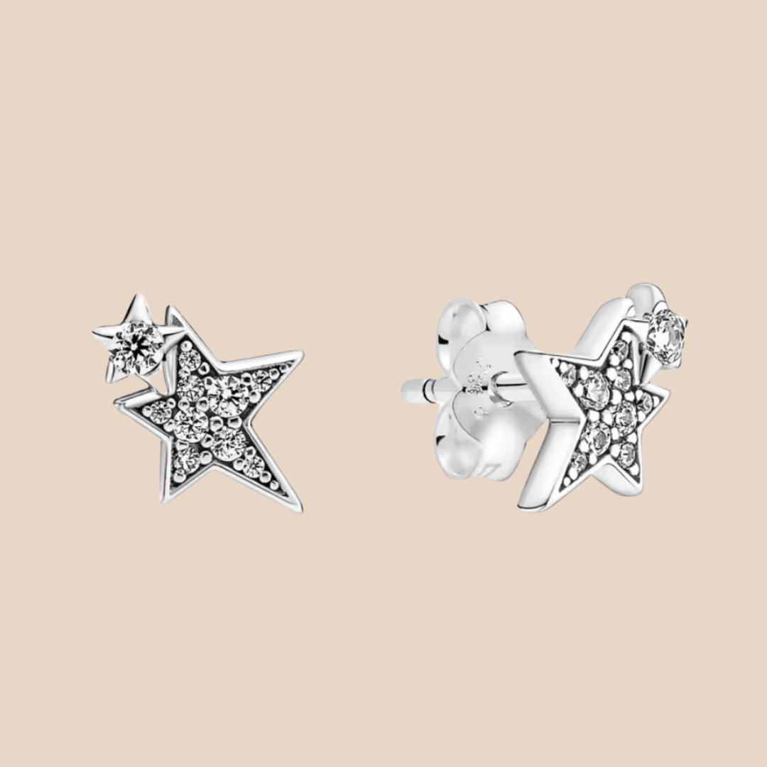Aretes estrellas con piedras platas
