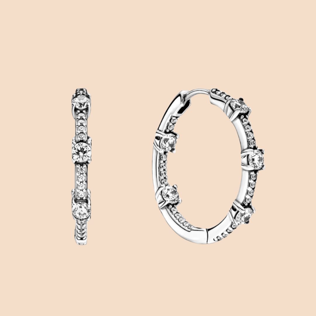 Arracadas medianas plata con cinco piedras grandes alrededor