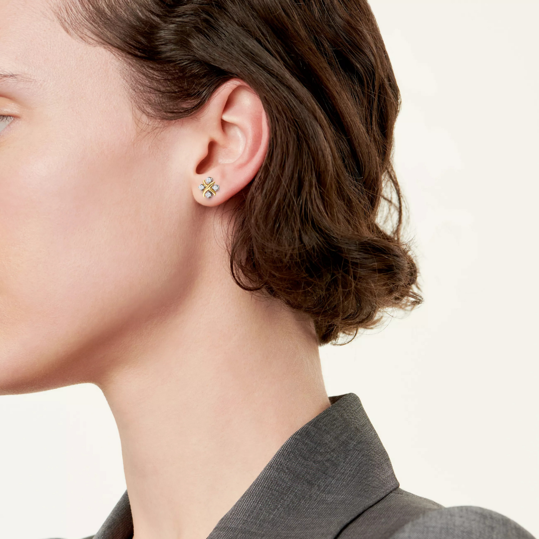 Aretes plata y dorado con piedras