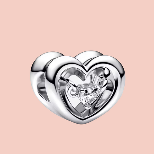 Charm Corazón plata con piedra plata al centro