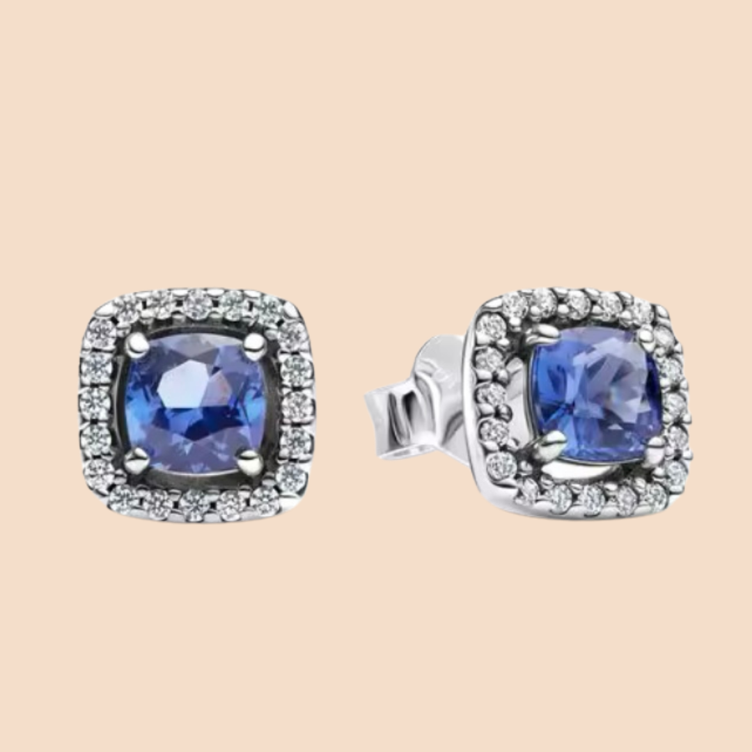 Aretes piedras cuadradas azules con piedras plata