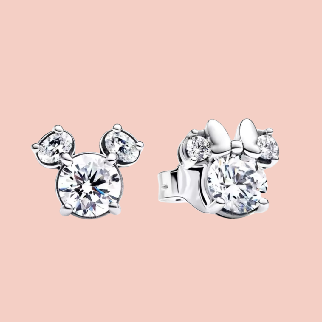 Aretes Minnie y Mickey con piedras plata