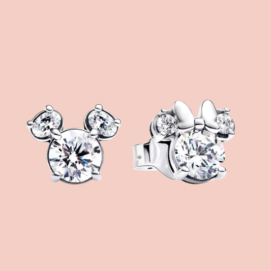 Aretes Minnie y Mickey con piedras plata