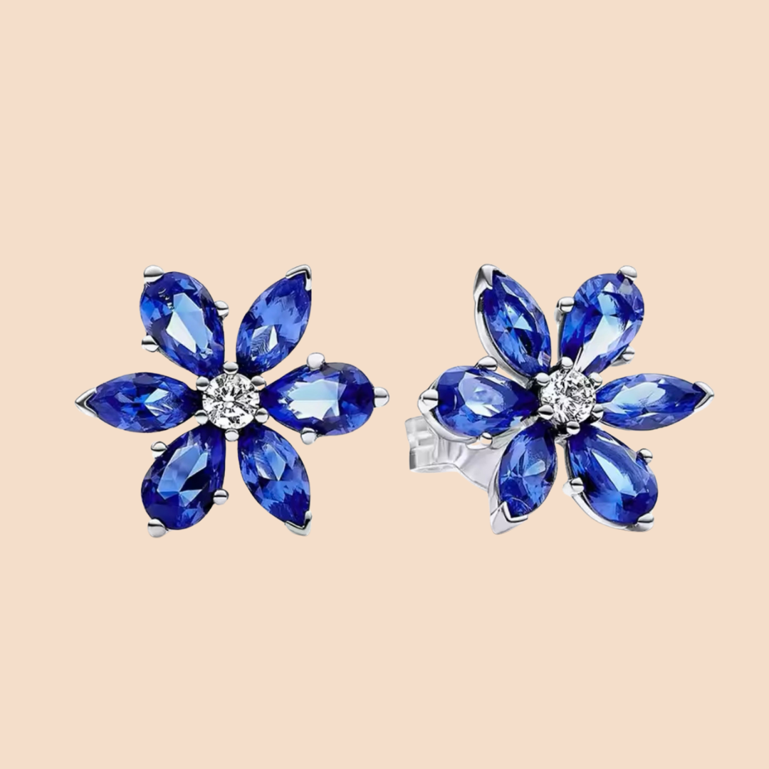 Aretes flor con piedras azules