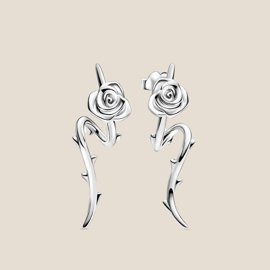 Aretes rosas con tallo