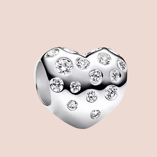 Charm corazón plata con piedras platas incrustadas
