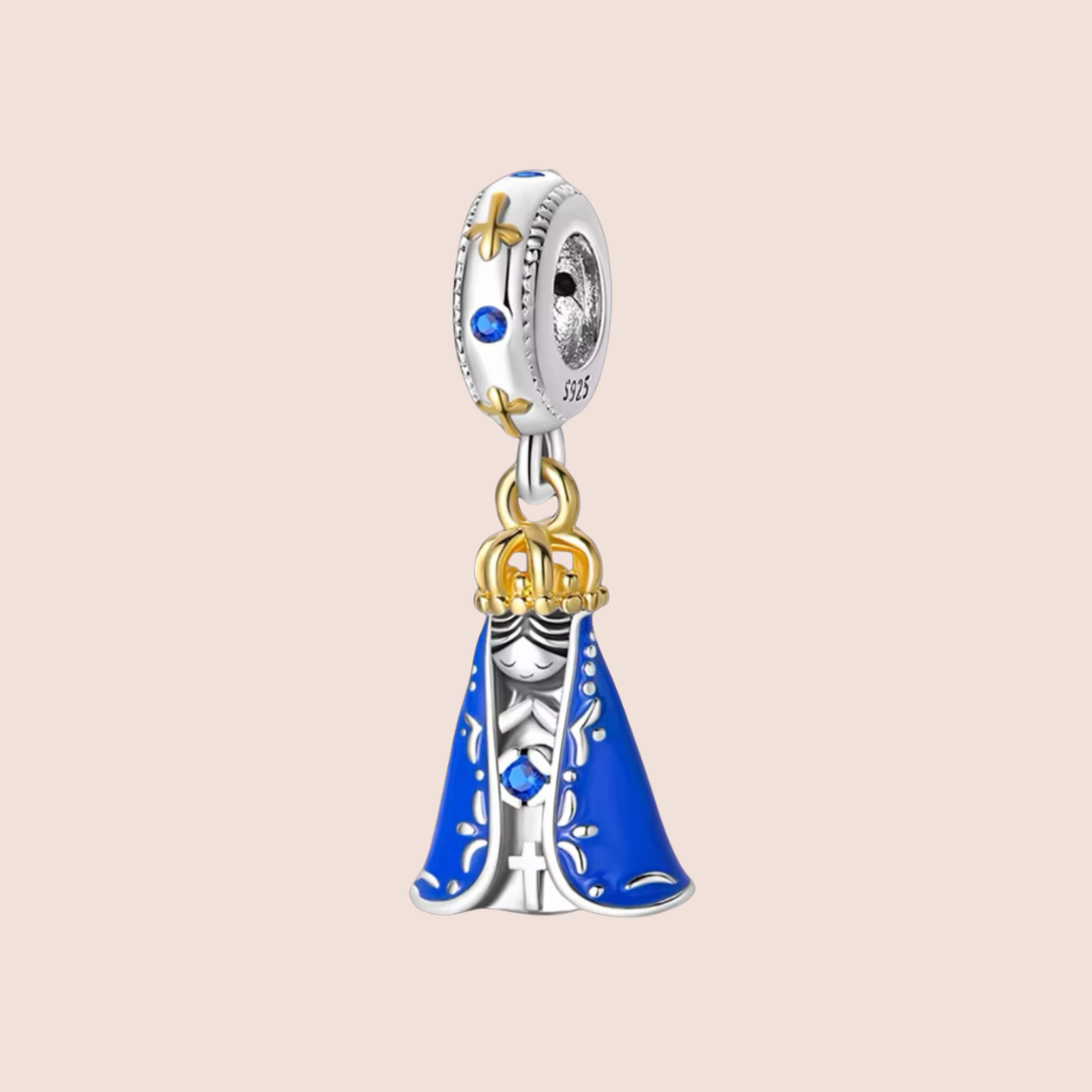 Charm virgencita azul, plata y dorado