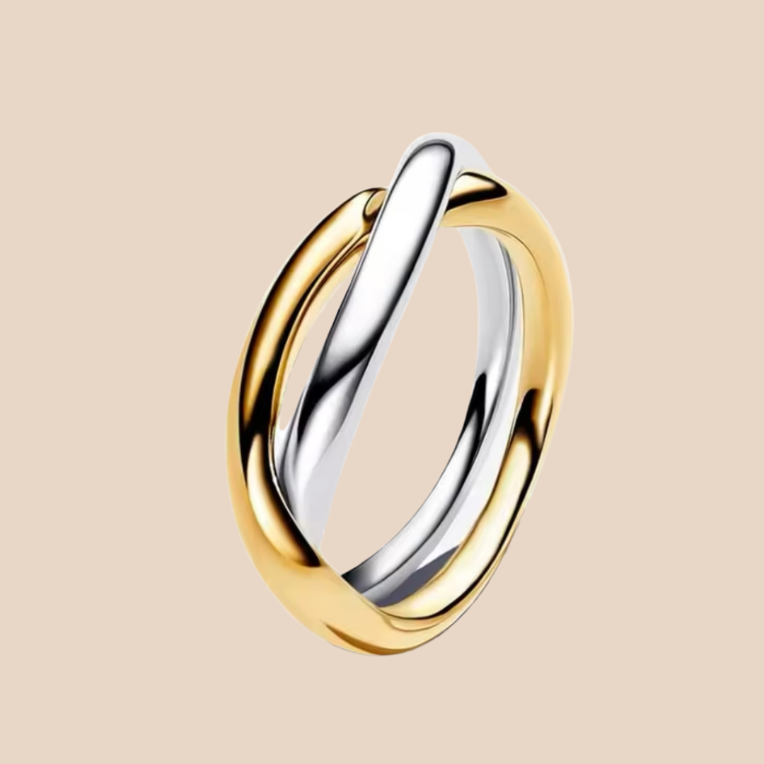 Anillo dos aros plata y dorado