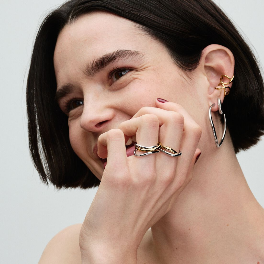 Anillo dos aros plata y dorado