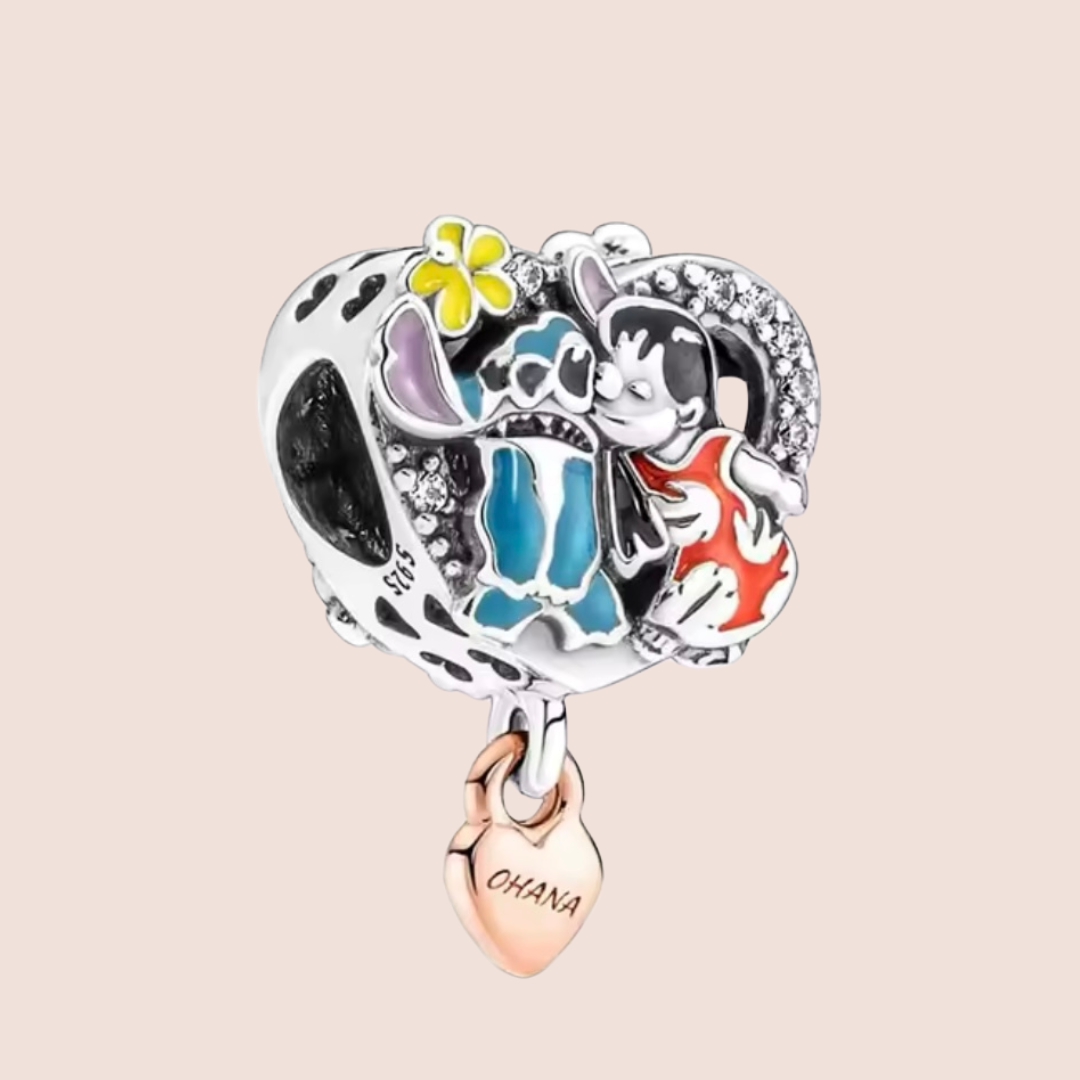 Charm corazón Stitch con corazón miniatura oro rosa Ohana