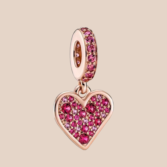 Charm corazón oro rosa con piedras rosas colgante