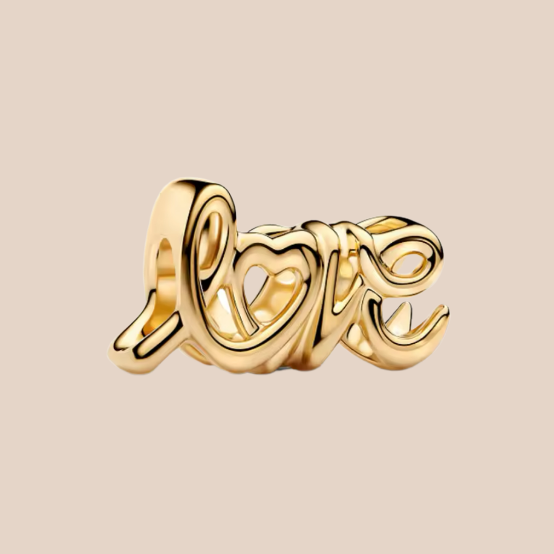 Charm letras cursivas love doradas
