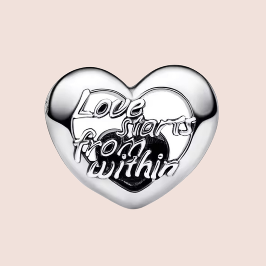 Charm corazón plata leyenda "Love stars from within"