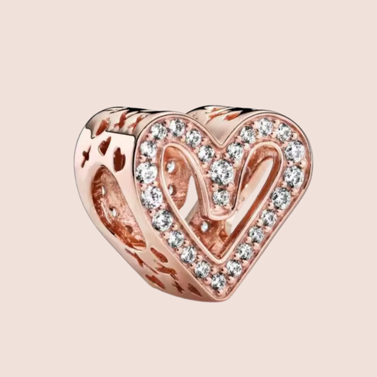 Charm corazón oro rosa con piedras plata