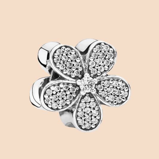 Charm flor con piedras plata