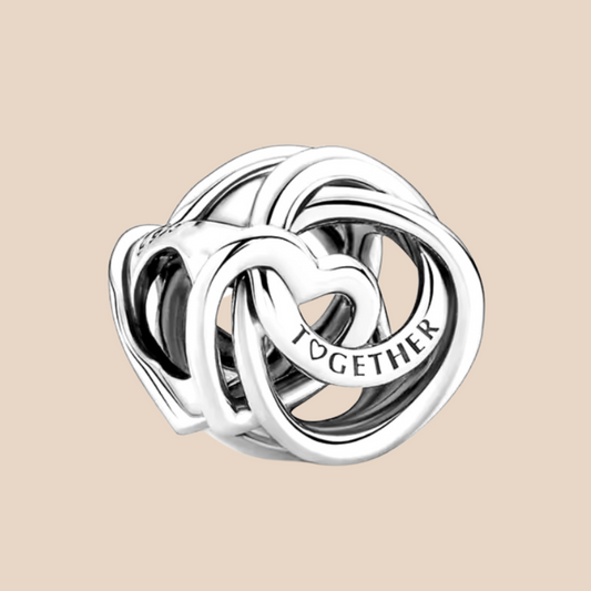 Charm corazón plata enlazado leyenda together