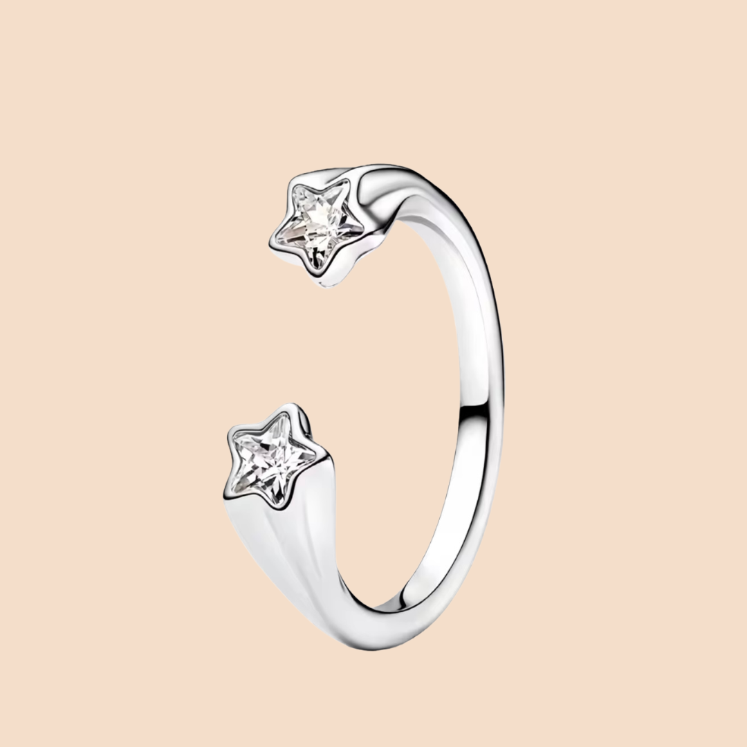 Anillo plata abierto con dos estrellas