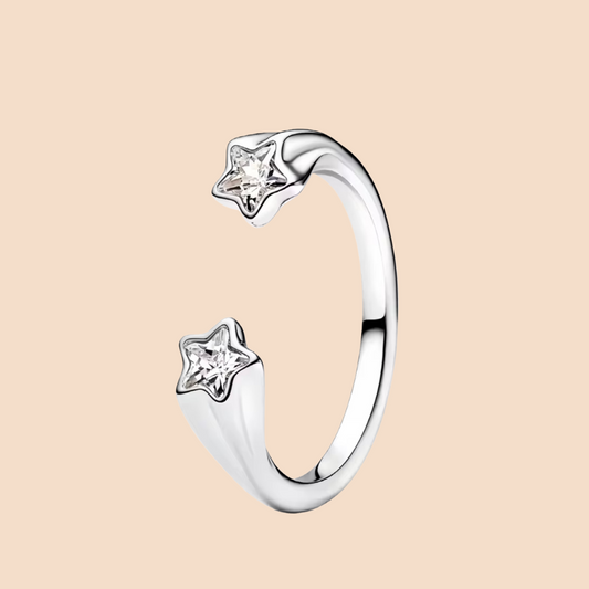 Anillo plata abierto con dos estrellas